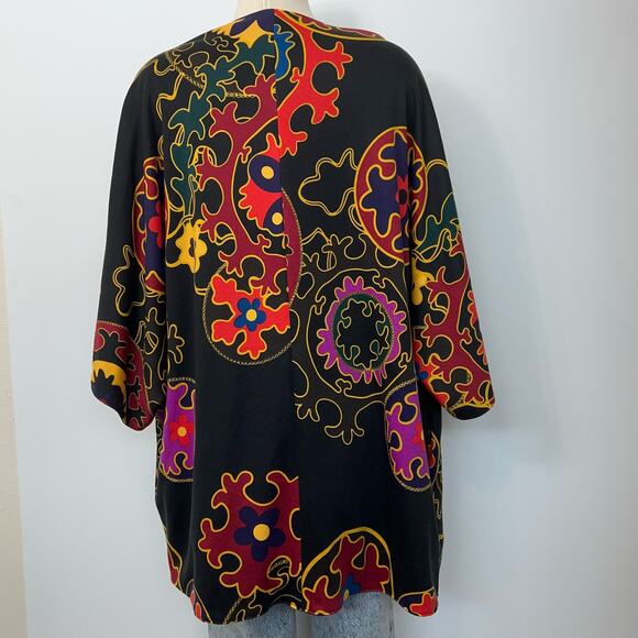 Natori Reversible Open-Front Cardigan Kaftan Black Multicolor M Oversized - Picture 4 of 7
